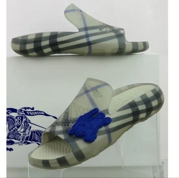 Burberry Gray Plaid Slide Sandals main image 7
